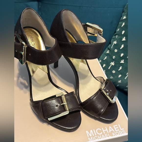 Michael Kors Dark Brown Heeled Sandals - Picture 1 of 5